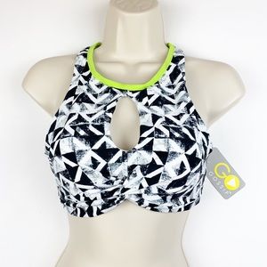 Go by Gossip High-Neck Keyhole Front Geometric Print Racerback Bikini Top